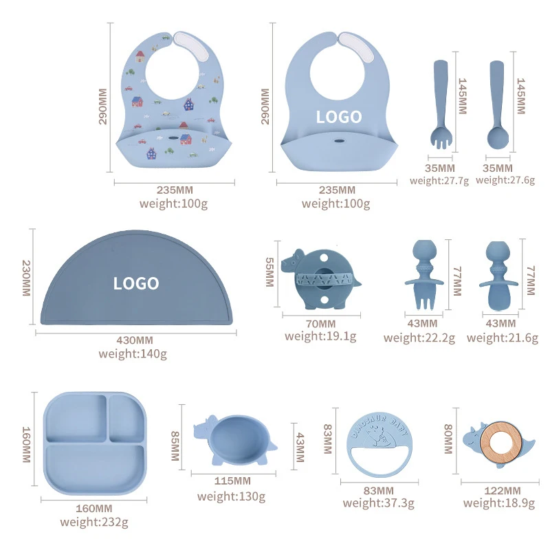 100% Food Grade Silicone Plate New Product Ideas Silicone Baby Bibs With Healthy Feeding Spoon