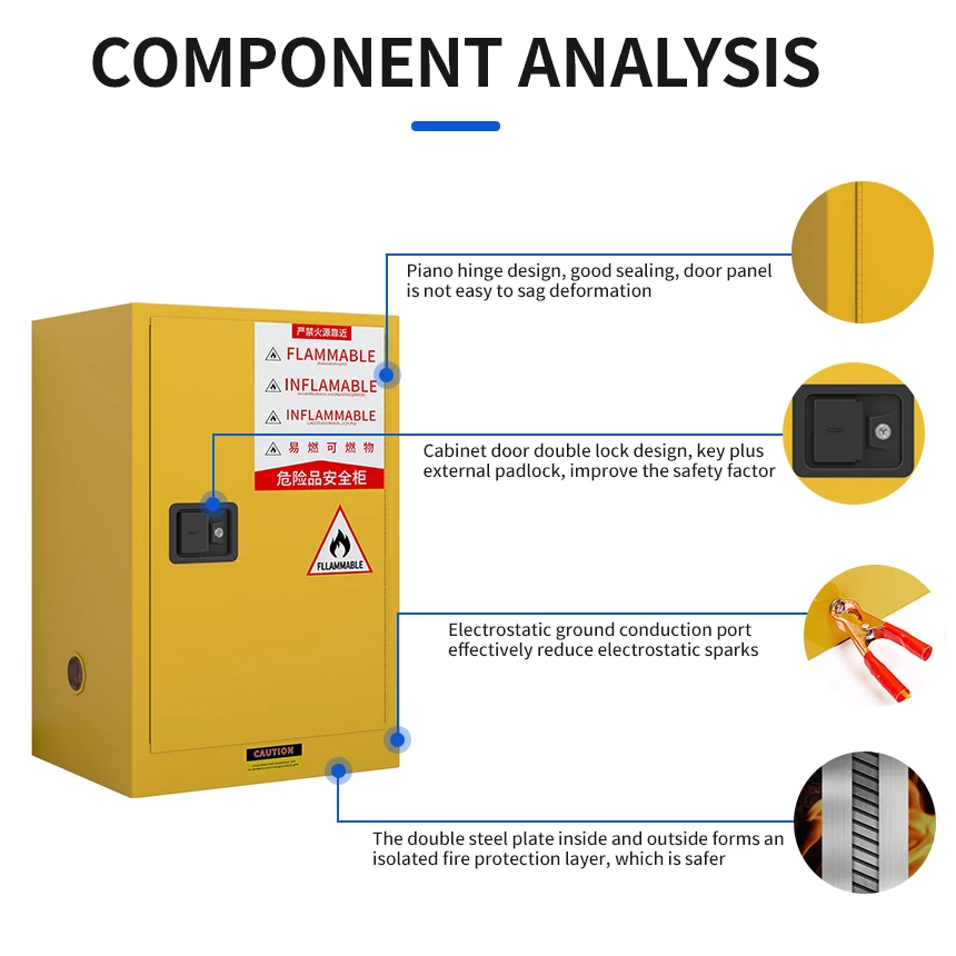 12 Gal Vertical Flammable Storage Cabinet Fire and Explosion Proof Safety for Commercial Industrial Chemical Laboratory Home Use