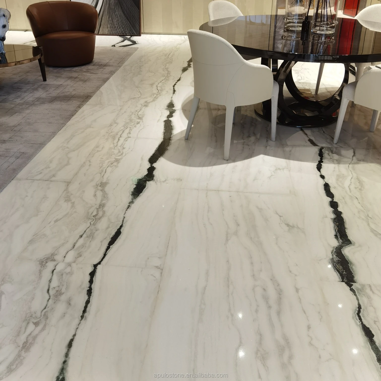 Panda white marble book match slabs white marble with black veins for wall tiles and flooring tiles