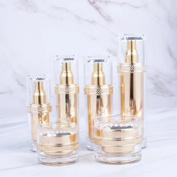 In Stock 15g 30g 50g Hot Selling Luxury Gold Cosmetic Jar and Bottle Acrylic Plastic Cream Container Jars