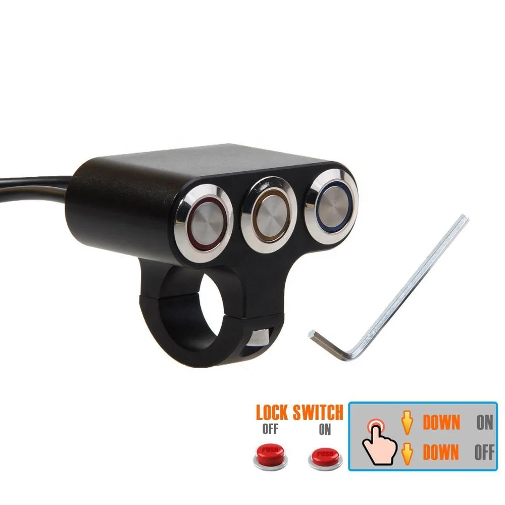 High Quality IP65 Waterproof CNC Precisely Machined ATV RV Car Motorcycle Handlebar Auxiliary Light Triple Switches