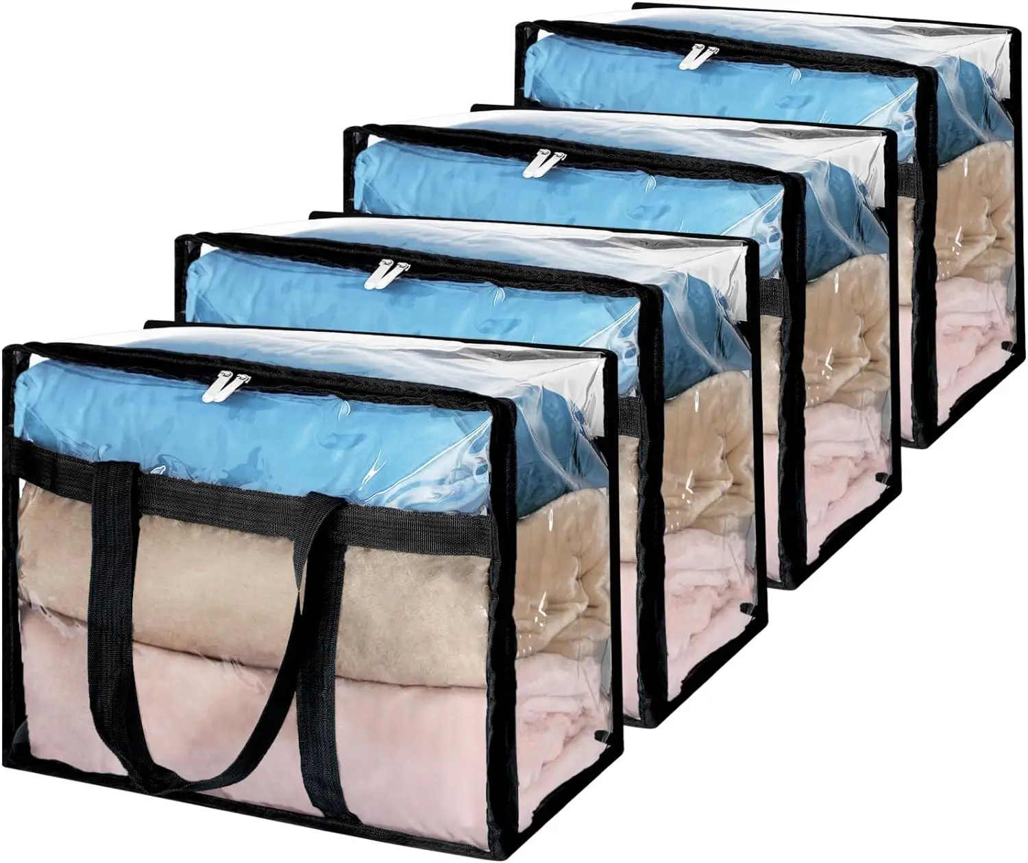 Texpack Clear Zippered Storage Bag Plastic Vinyl Clear Storage Bag for Blanket Clothes Comforter Bedding Duvet