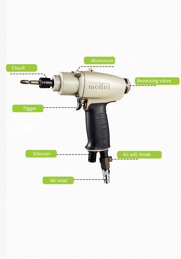 Meite MT-1206P Pneumatic Screw Driver Industrial Quality Comfortable Hand Working Screwdriver