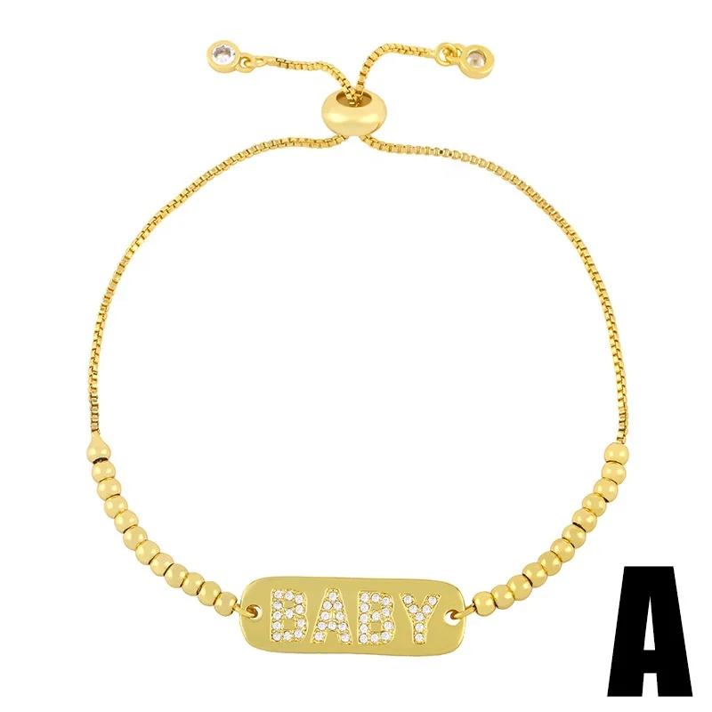 PJ-C430 Personalized simple title Baby bracelet with diamond heart lock adjustable gold plated bracelet