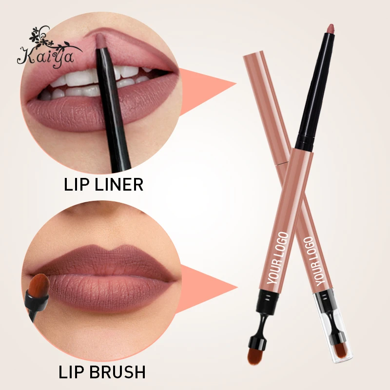 Custom Logo Waterproof Vegan Makeup Matte Retractable Lipliner Pen Soft Blending Brush Dual End Long Lasting Creamy Lip Liner