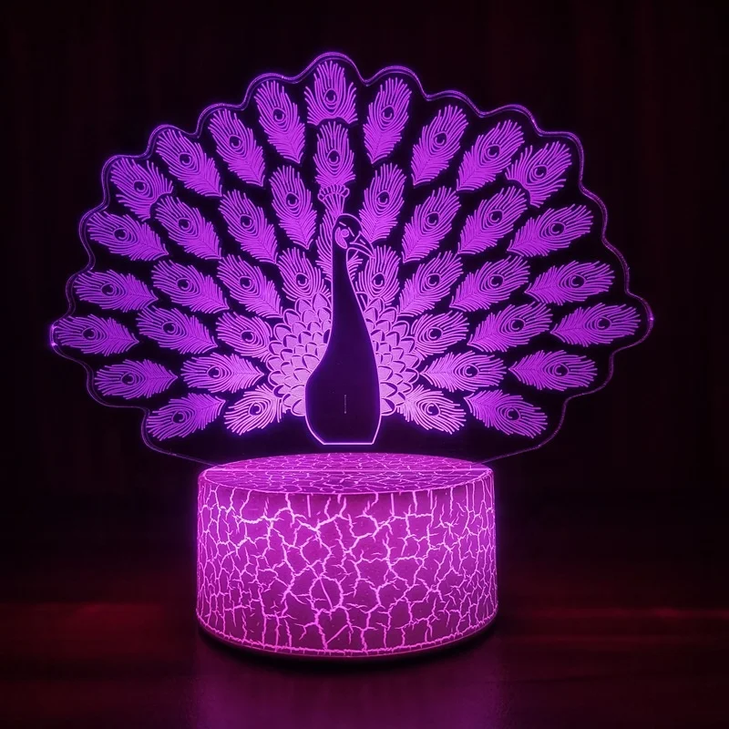 3pcs Acrylic Board Color Changing RGB Touch Remote Control 3D Optical Illusion Night light With Crack Base for Home Bedroom