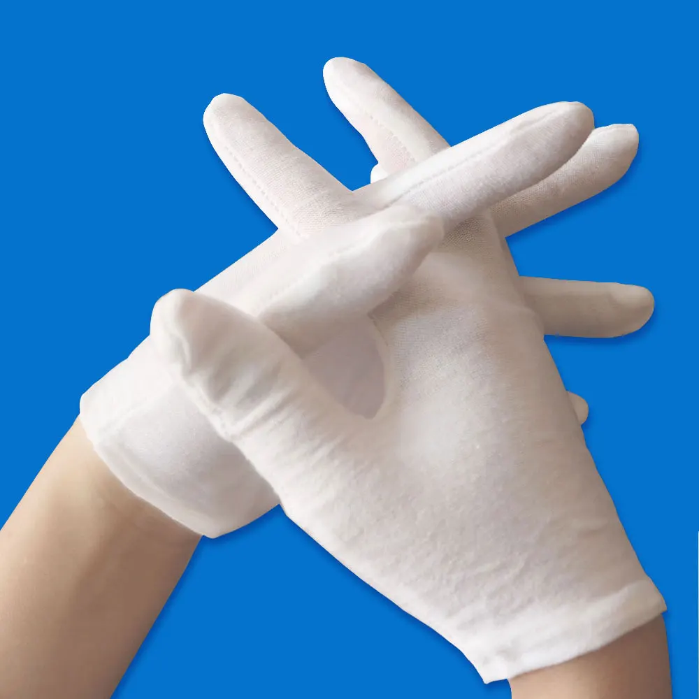 
RTS Cheap Safety Whashable Reusable White Cotton Gloves for Driver Military Jewelry Watch Waiter and Film Art Album Handling 