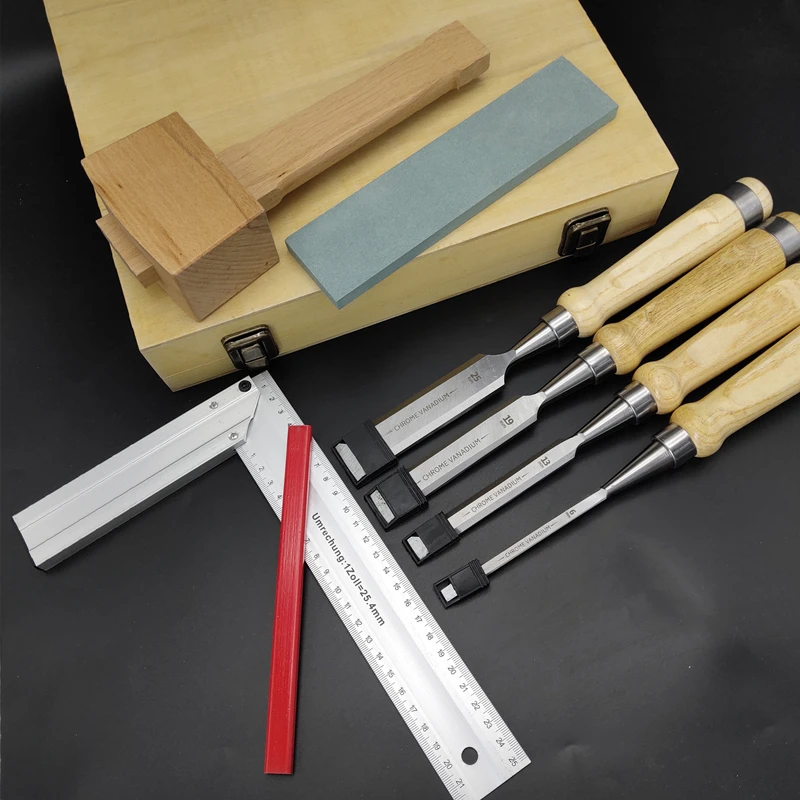 Seabo Германия крафт Набор инструментов 4 шт. древесное долото, точильный камень, молоток, линейка