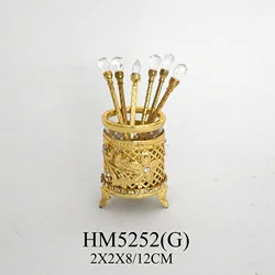 Necklace shape food fork knives 6 spoons set crystal handle spoons holder