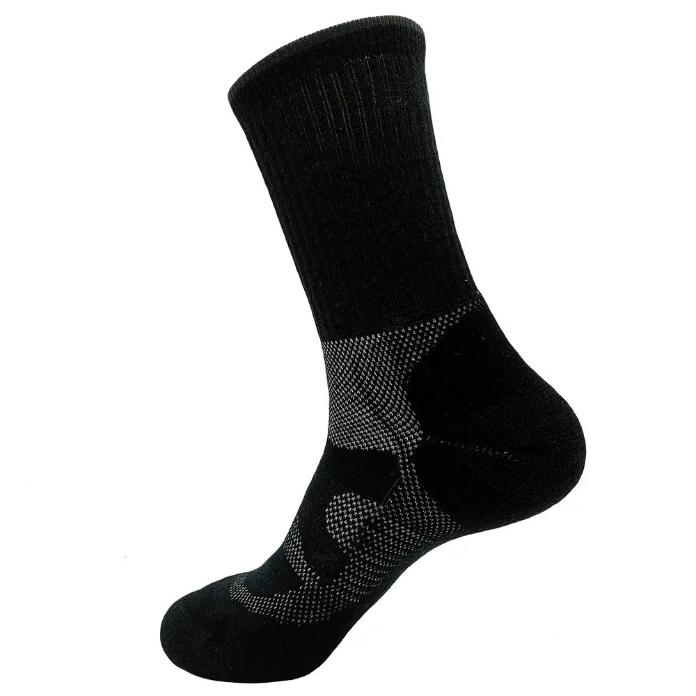 Plain black merino wool acrylic blend hiking socks