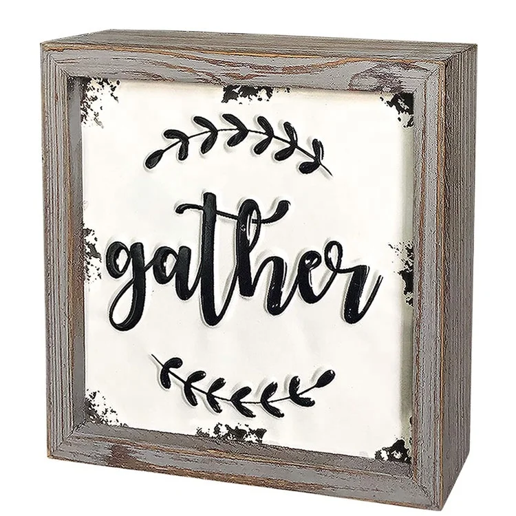 Rustic Embossed Retro Metal and Wood Framed Sign Modern Farmhouse Wall Hanging decor