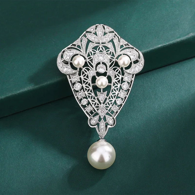 Brooch Jewelry wholesale elegant luxury zirconia diamond pearl full paved fashion brooch jewelry for party