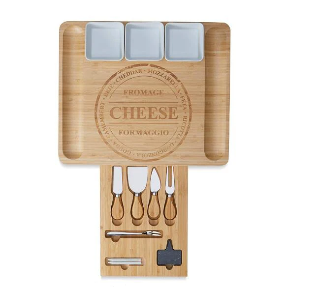 Bamboo Wooden Cheeseboard Large Cheese Board Set Charcuterie with Ceramic
