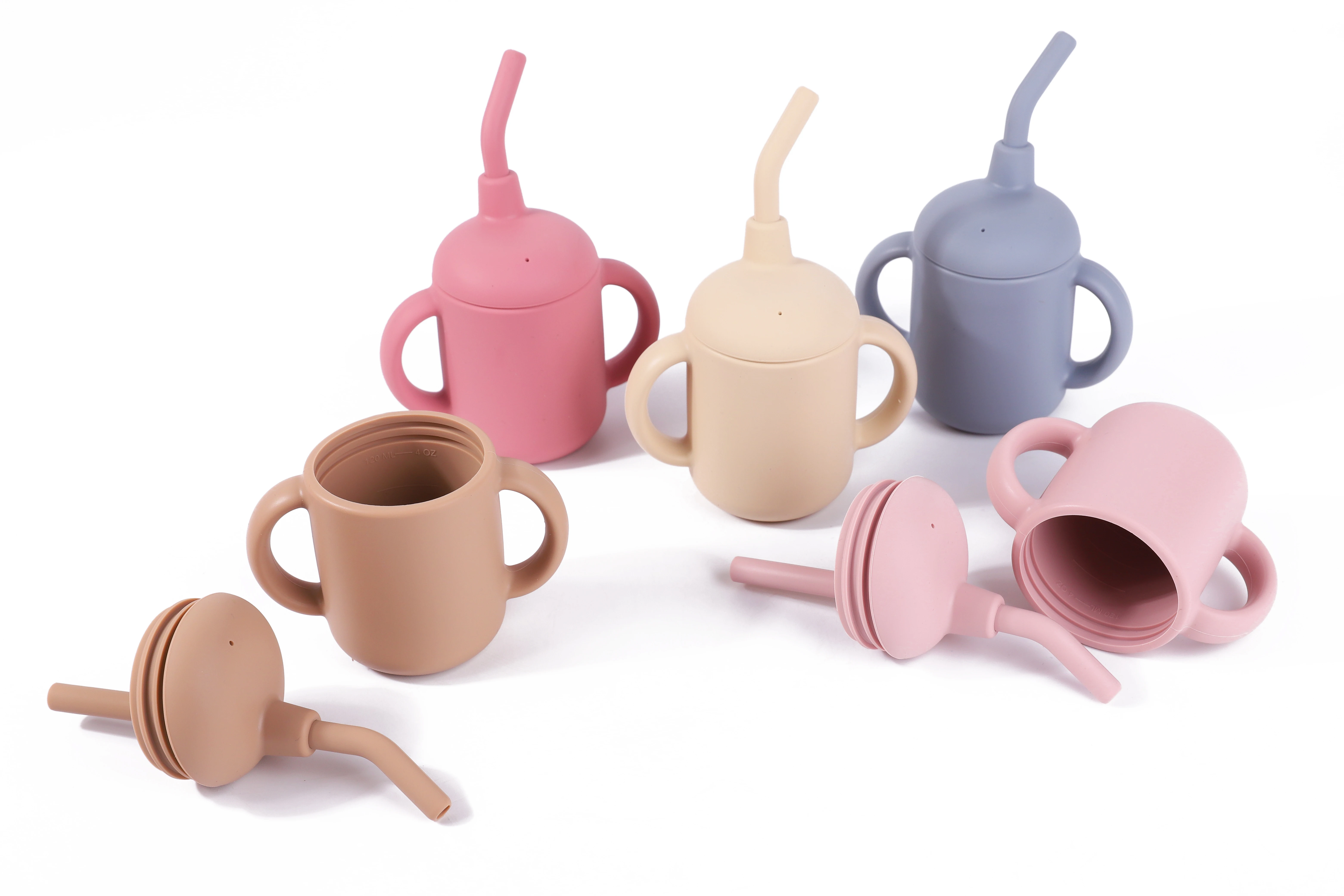 Детские Силиконовые чашки для питья воды с двумя ручками, Детская силиконовая соломинка, чашка с крышкой и унцией для малышей