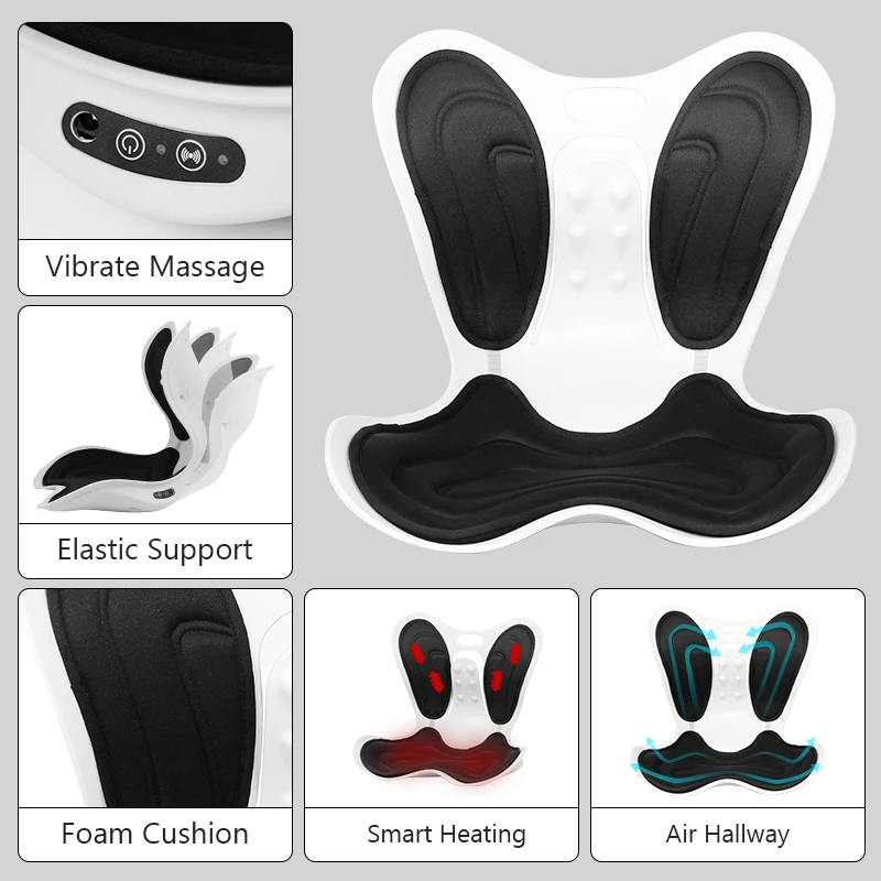Multi-Functional  Vibration Heat  Electric Breathable Chair Waist Lumbar  Support Seat Massage Cushion for Posture Correction