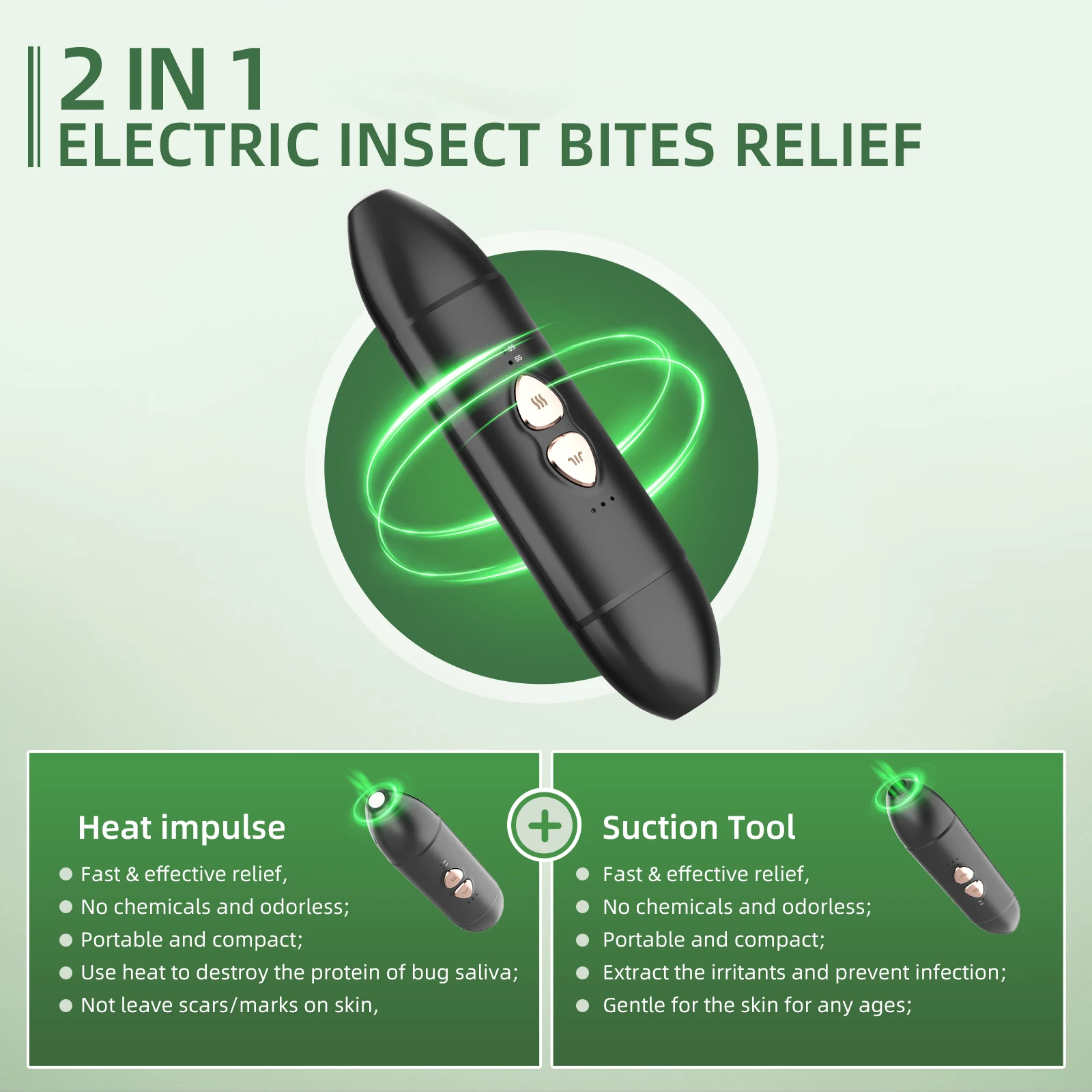 Rechargeable adult and child safety insect bite treatment device