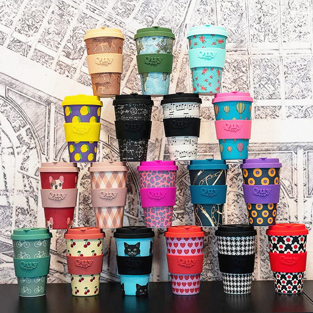 Экологическая натуральная кофейная кружка биоразлагаемая многоразовая дорожная чашка набор кофейных чашек из бамбукового волокна с крышками и логотипом