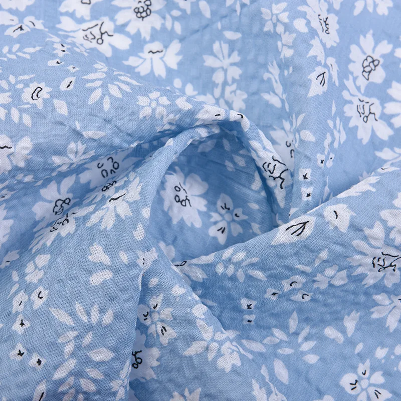 100% Cotton Wrinkled Floral Fabric For Making Ladies Spring Summer Dress