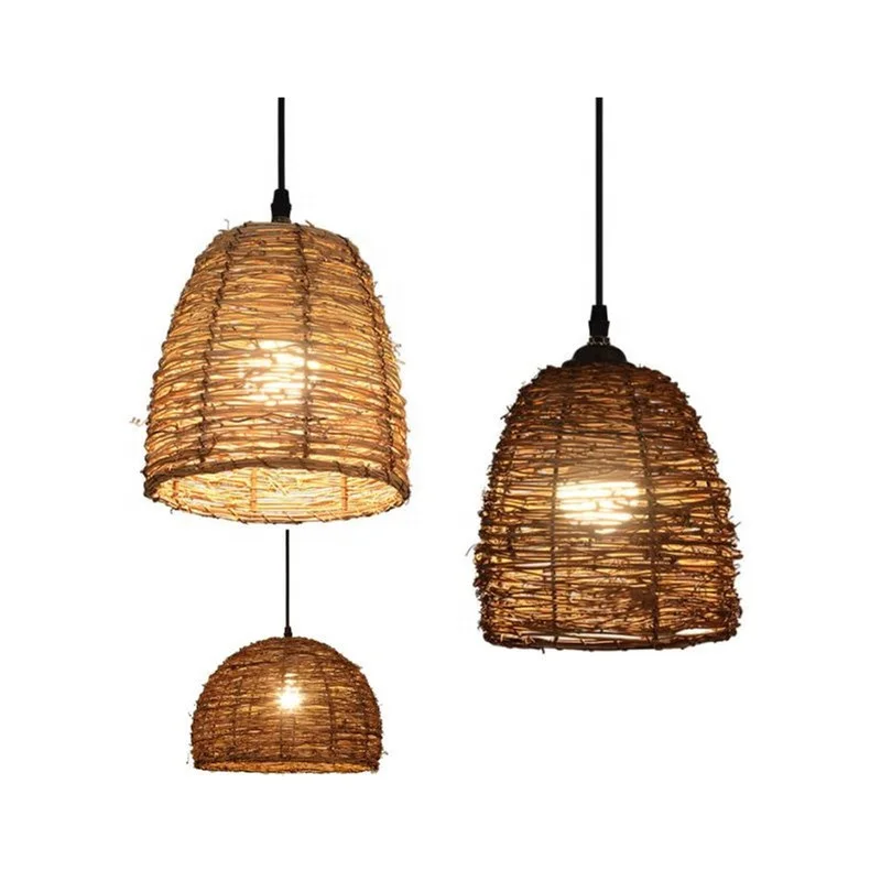 HITECDAD Art Rattan Hanging Lamps, Wicker Hanging Lighting Shade for Industrial Restaurant/Bar/Cafe/Country Bamboo Chandelier