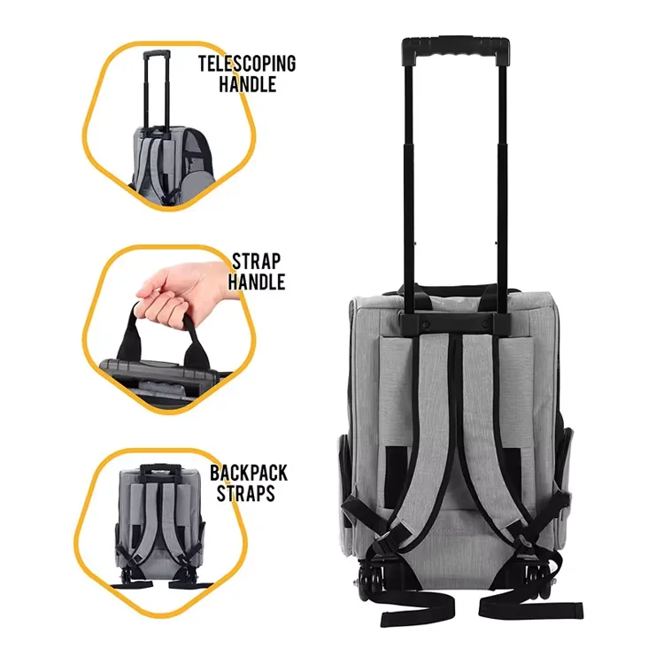 Multi-Function Breathable Mesh Polyester Gray Pet Stroller Bag With Wheels Approved by Airlines
