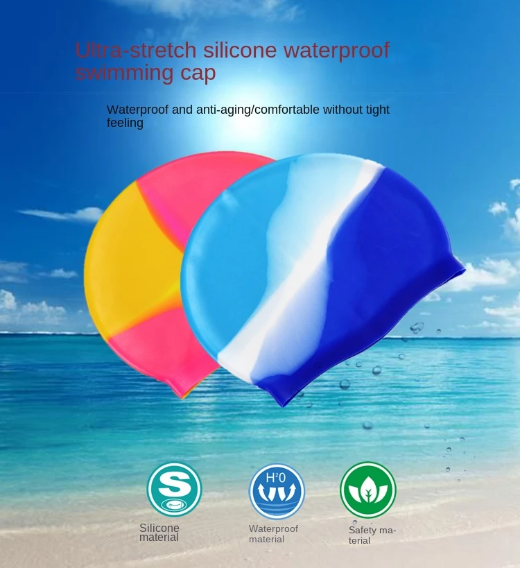 Color Matching Adult Men and Women Swim Cap Swimming Cap and Non-slip Water Sports High Quality Custom Logo Silicone Waterproof