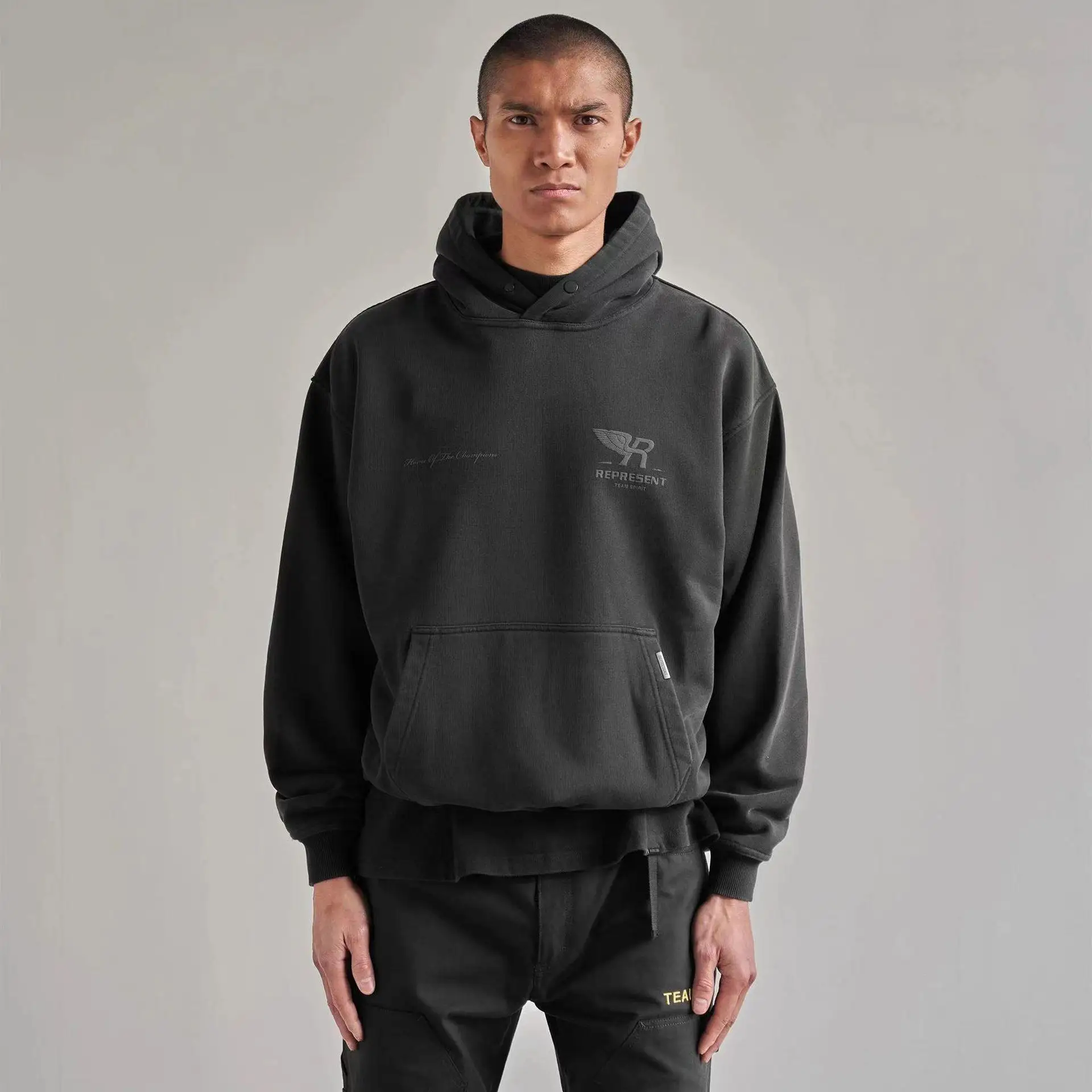 Mens Pullover Hoodie 2022 Autumn Winter Solid Color Fleece Cotton Sweatshirt No String Heavyweight 3d Puff Print Hoodies For Men