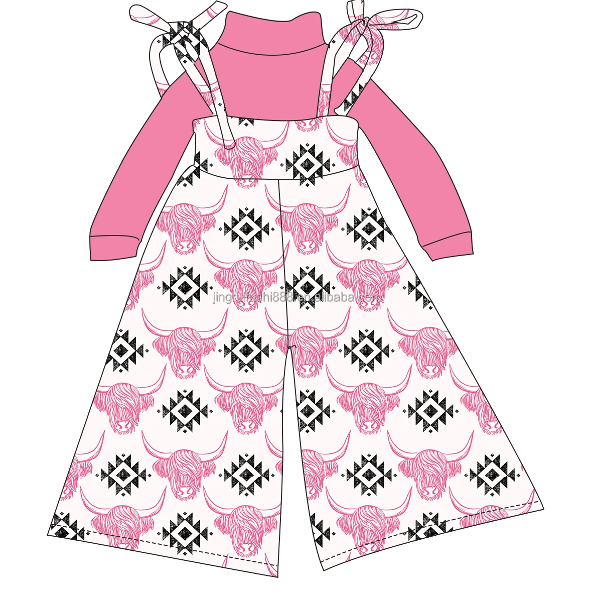 Wholesale Children Girls Clothing Outfits Western Printed Kids Baby Tops Jumpsuit Overalls Two Pieces Outfits
