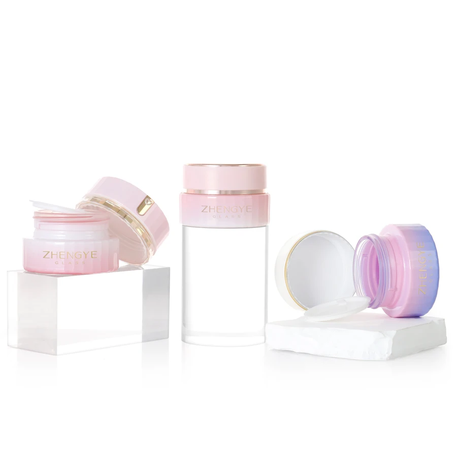 30g 50g 30ml 50ml Custom Eco Friendly Luxury Empty White Green Frosted Round Wide Mouth Glass Cosmetic Cream Glass Jar With Lid