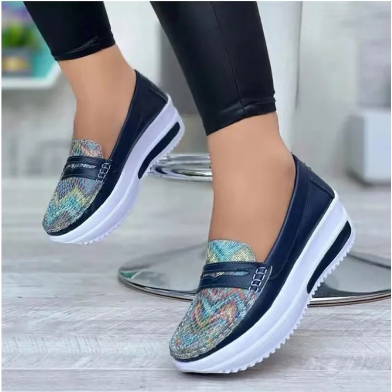 women platform shoes sneakers pu leather thick soled slip-on women flats shoes for women new styles
