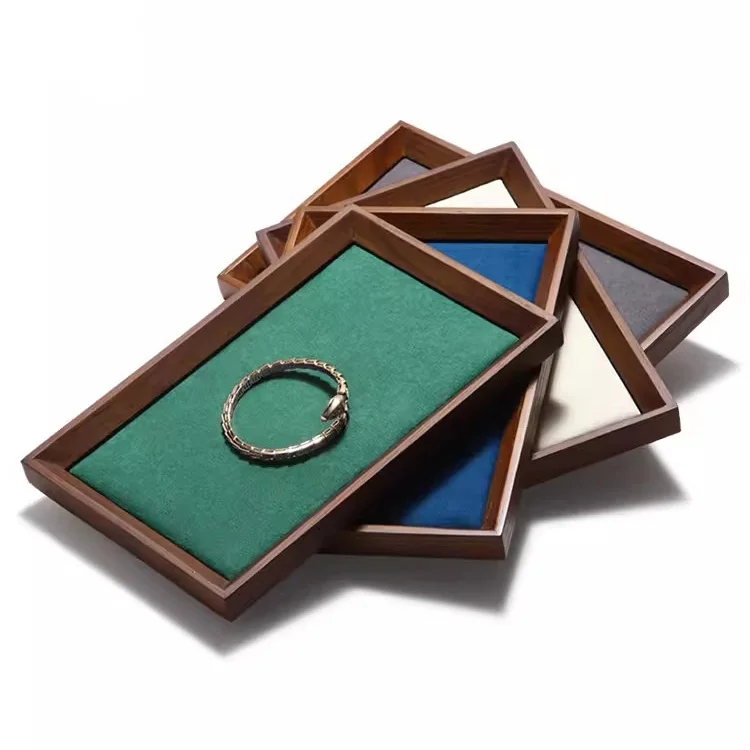 Customized logo wooden jewelry display props, rings necklaces storage plates, jewelry display trays