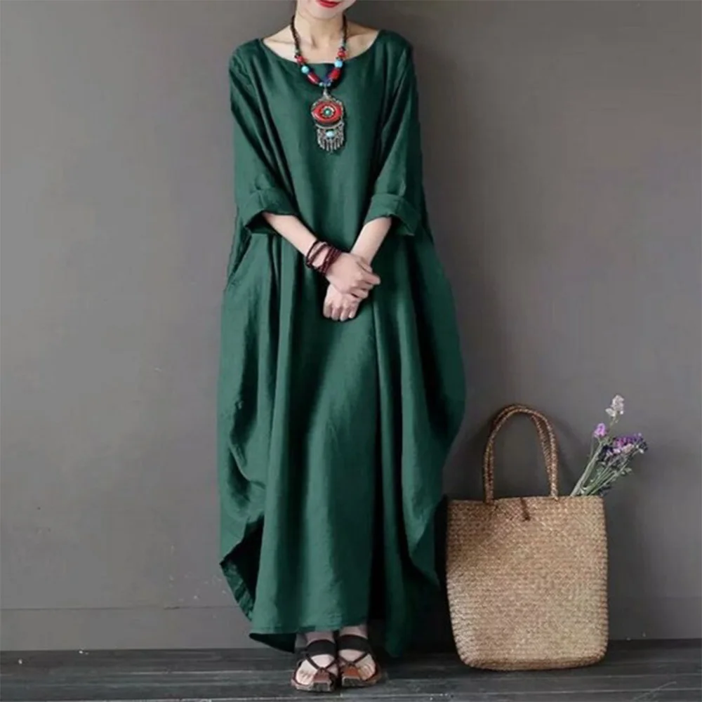 2023 spring clothes new fashion loose dress cotton hemp large size long skirt dress