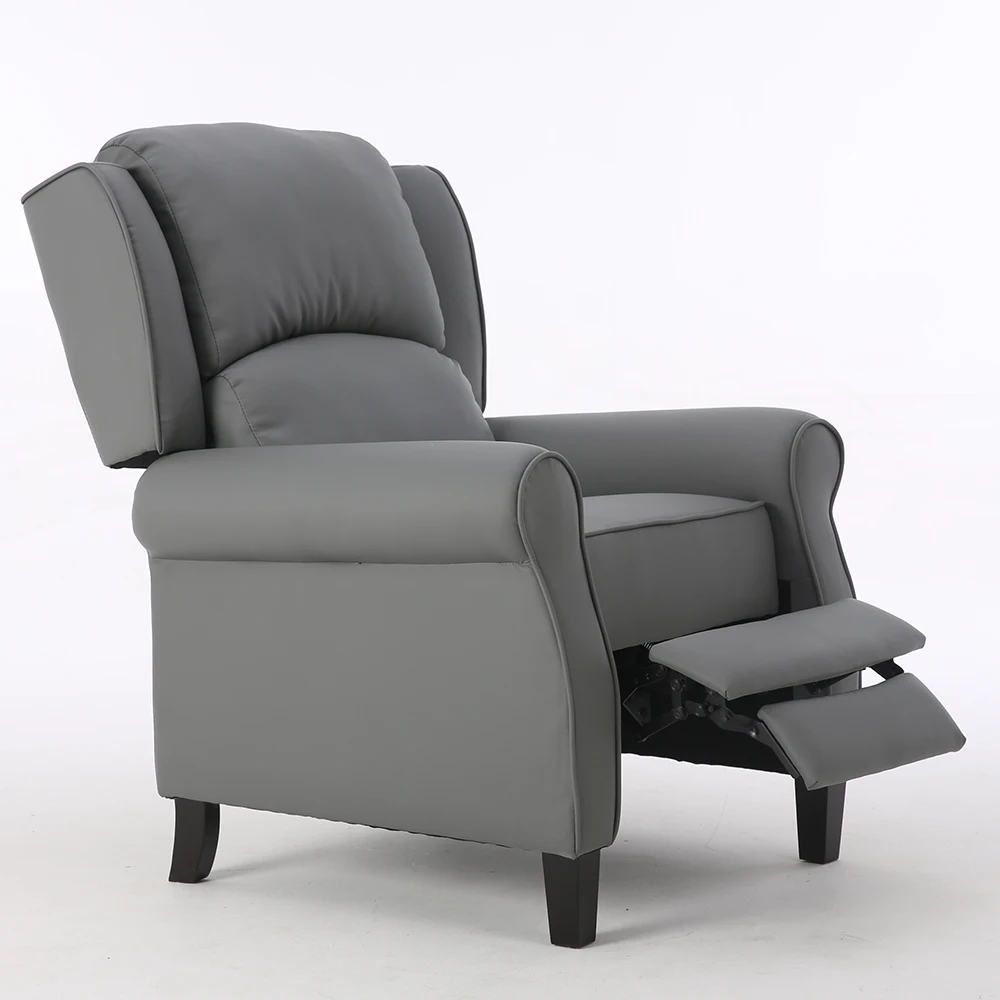 Wing Back Faux brown leather living room single recliner sofa