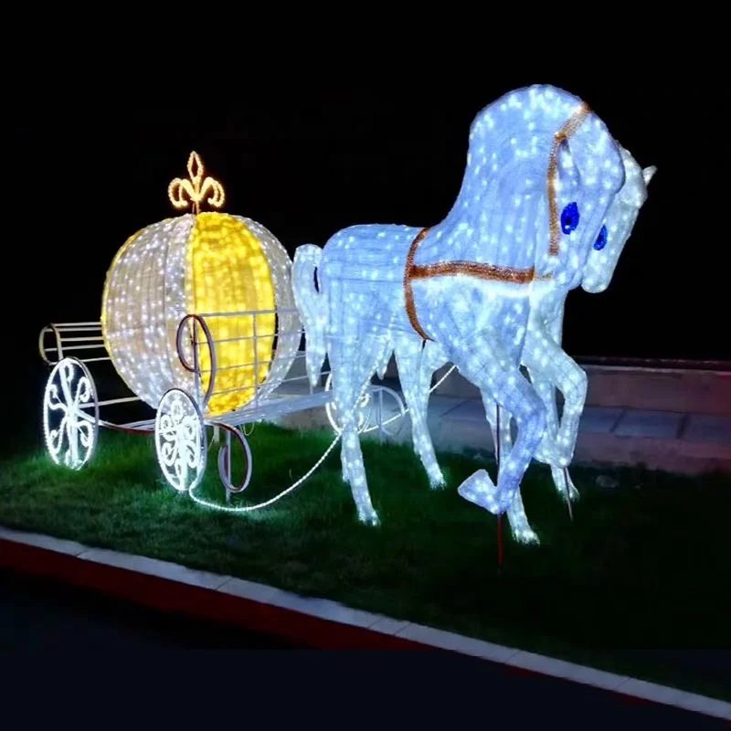 Waterproof 3d horse carriage led decoration lights for outdoor festival use