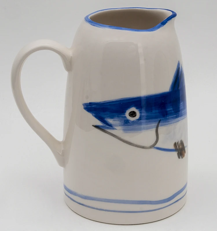 
Irregular Shape Fish Handpaint Stoneware Flower Pot Vase Ceramic Flower Planters with Handle 