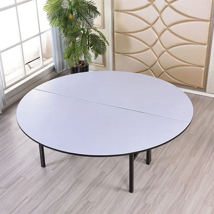 Деревянный складной стол для отеля, оптовая продажа, недорогой круглый обеденный стол из фанеры для отеля, банкета, ресторана