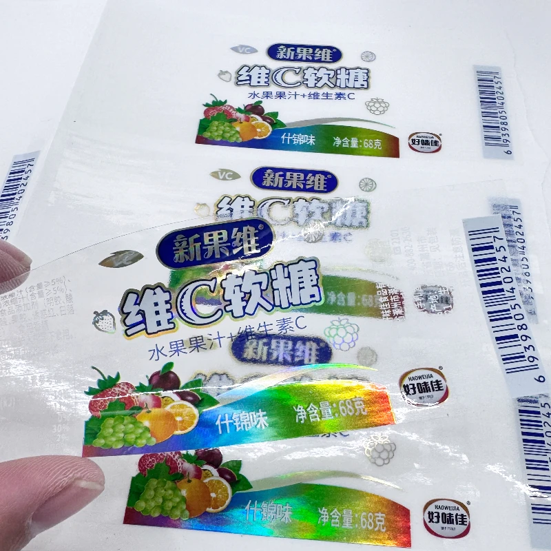 Custom Printed Self Adhesive Logo Clear Sticker Roll Plastic Transparent Vinyl PVC Labels Food Labels