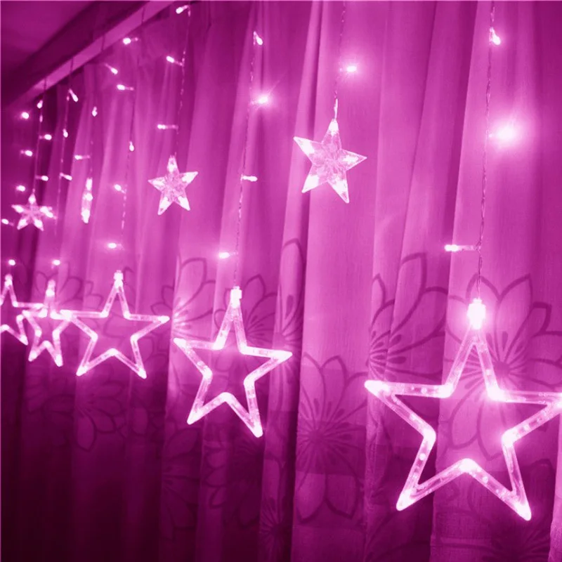 New Led Holiday Lights Christmas Wedding Curtain Lights Net Red Spring Festival Room Decoration Five-pointed Star String Lights