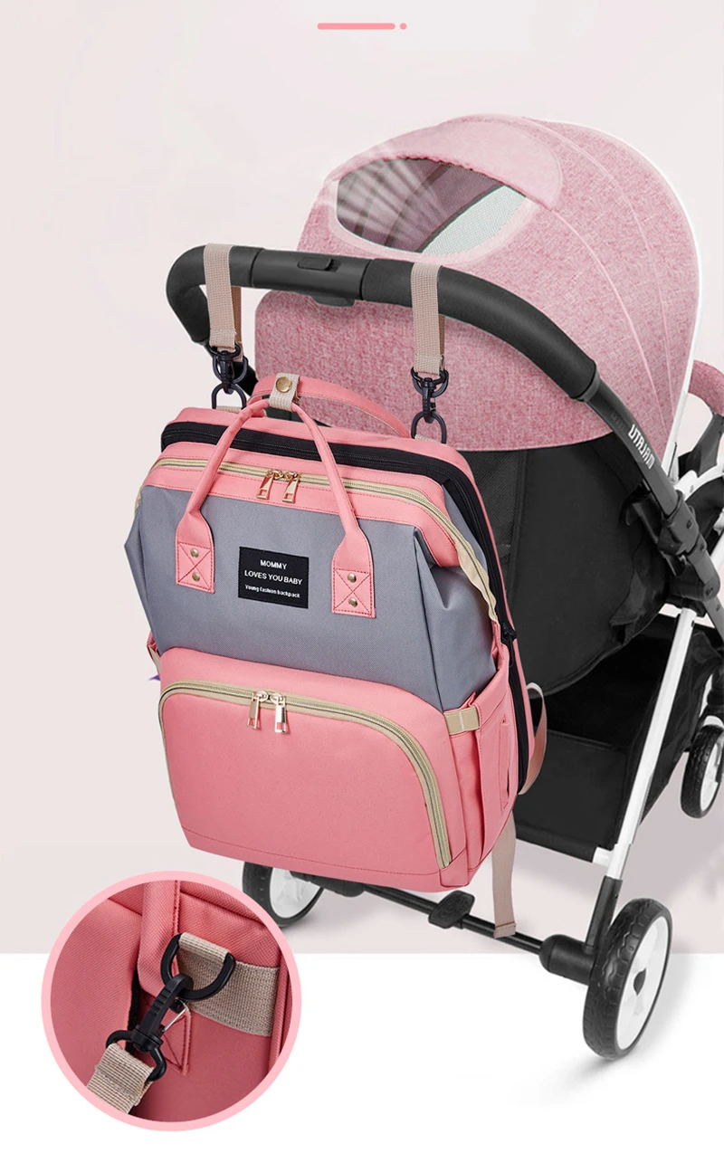 Multifunctional Portable Pink Nappy Bag Waterproof Folding Baby Travel Backpack Baby Bed Diaper Changing Table Pads Diaper Bags