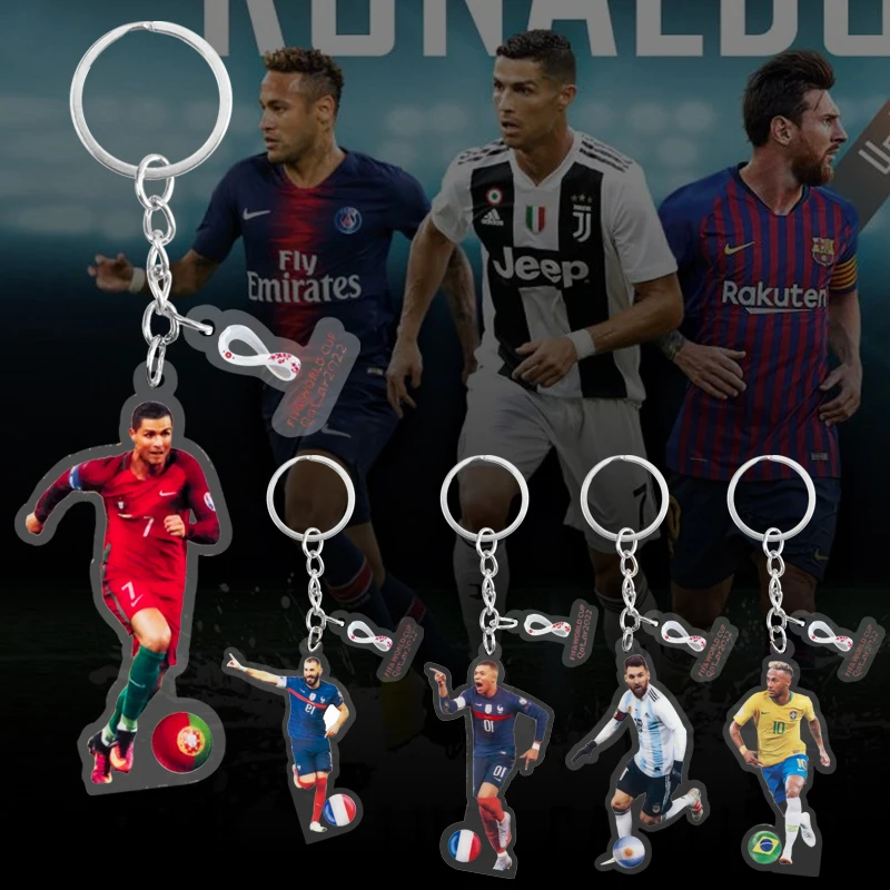 world cup keychain new top selling qatar 2022 world cup football star messi Ronaldo pendant acrylic keychain wholesale