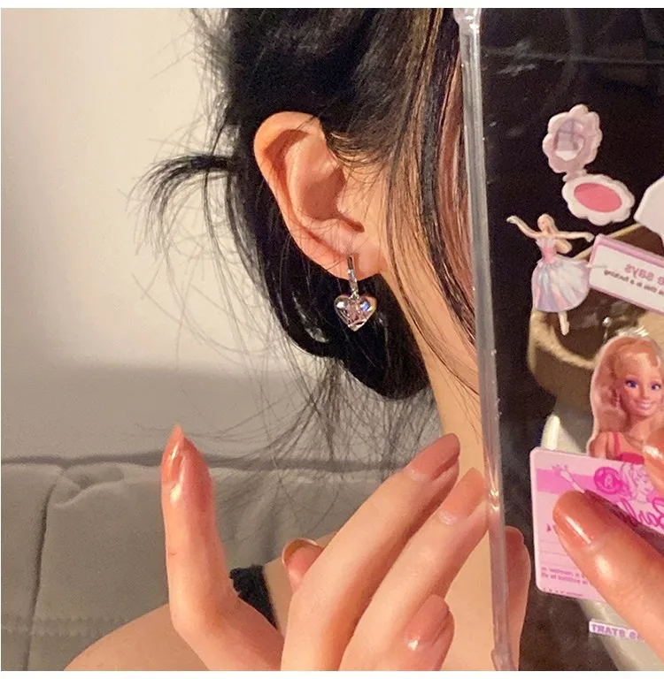 Vershal A5-966 Heart Shiny Pink Zircon Delicate Luxury Women Fine Jewelry Huggie Earrings