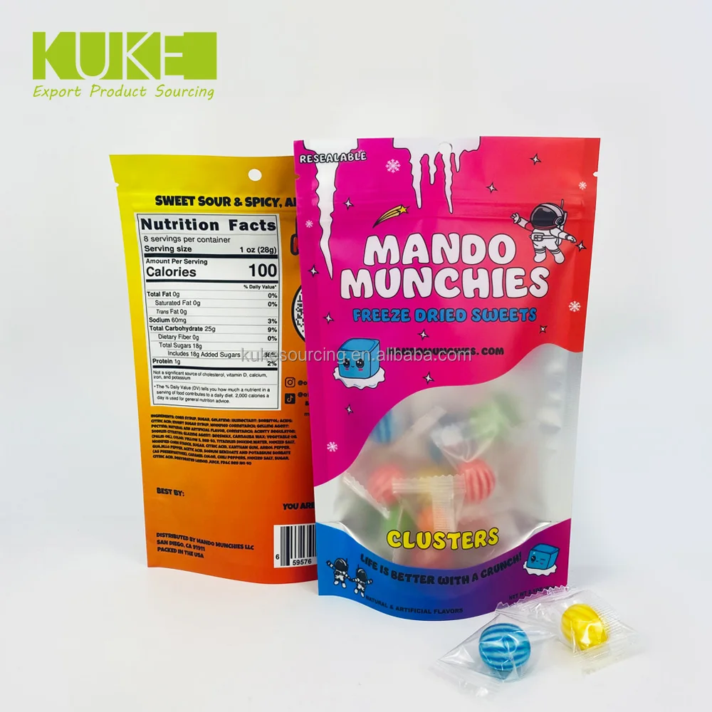 mylar custom bag snack food aluminum foil stand up pouch zip  plastic  ziplock  mylar  packaging bag with clear window