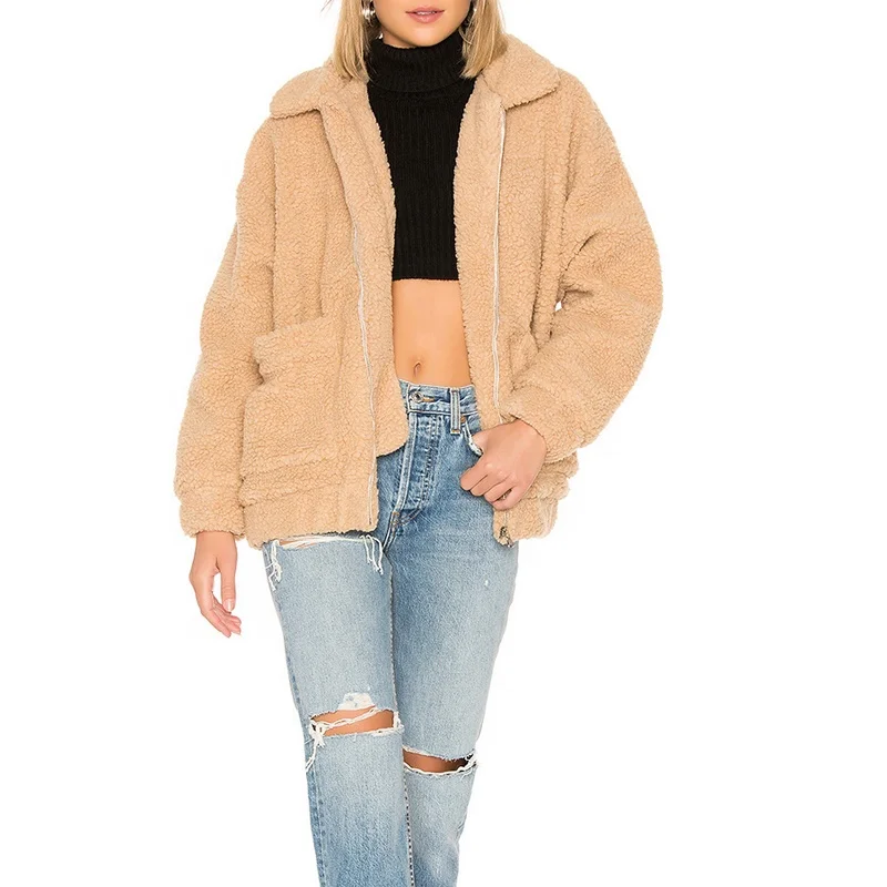 Winter heavy thick jacket women fleece warm coat fashion cool ladies windproof faux fur jacket
