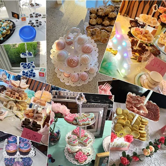 2 pieces set of 3 layers plastic cupcake holder dessert tray mini cake fruit candy display tower white small