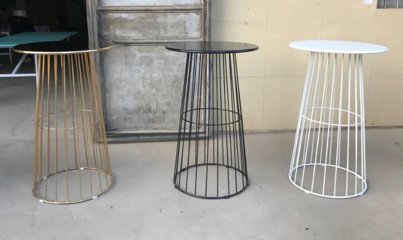 Event furniture white metal wire cocktail table rentals