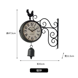 Garden Double Clock with Bell Outside Decoration Retro Style Double Sided Wall Clock