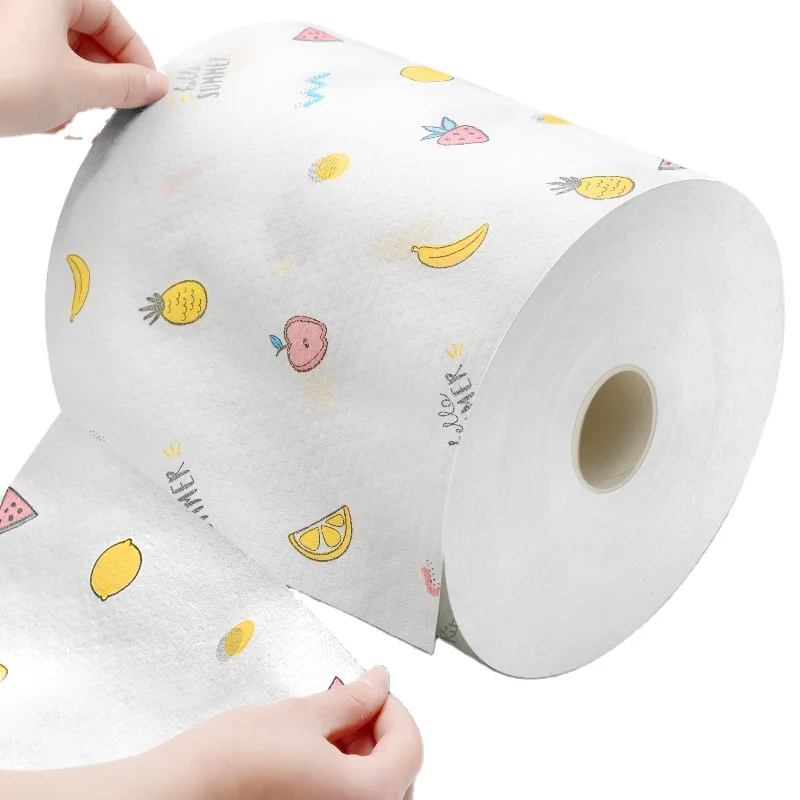 Disposable Kitchen Dish Cloth Bamboo Paper Towels Printed Rag Dry Wipe Roll Spunlace