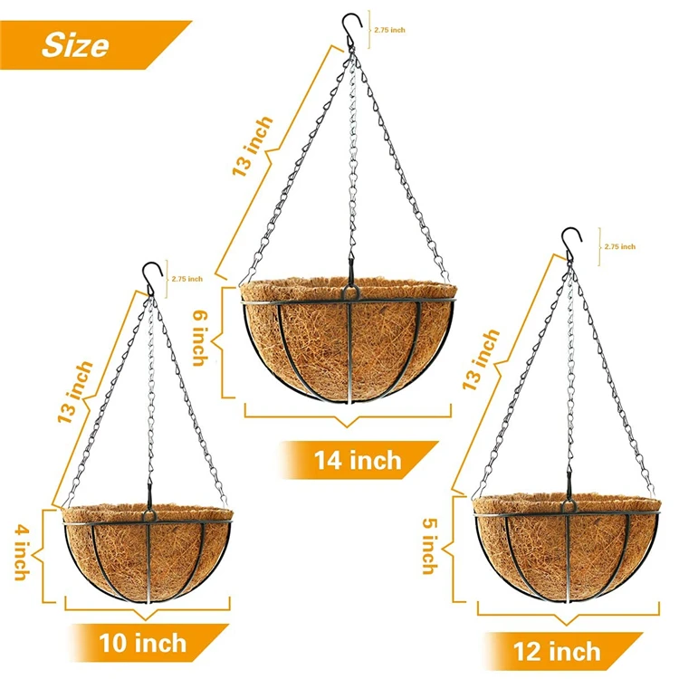 3 Pack 12 Inch Metal Hanging Basket Wholesale With Hooks Baskets Indoors Or Outdoors 10 Pieces Of Rattan Piece