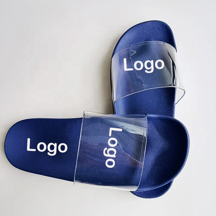 Plus Size Mens Custom Logo Slides Slippers Super Soft 3D Rubber custom logo slides Men Transparent Strap Slides
