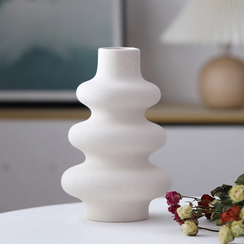 Home Hotel Decoration Ornament Irregular Modern Nordic Style White Ceramic Vases