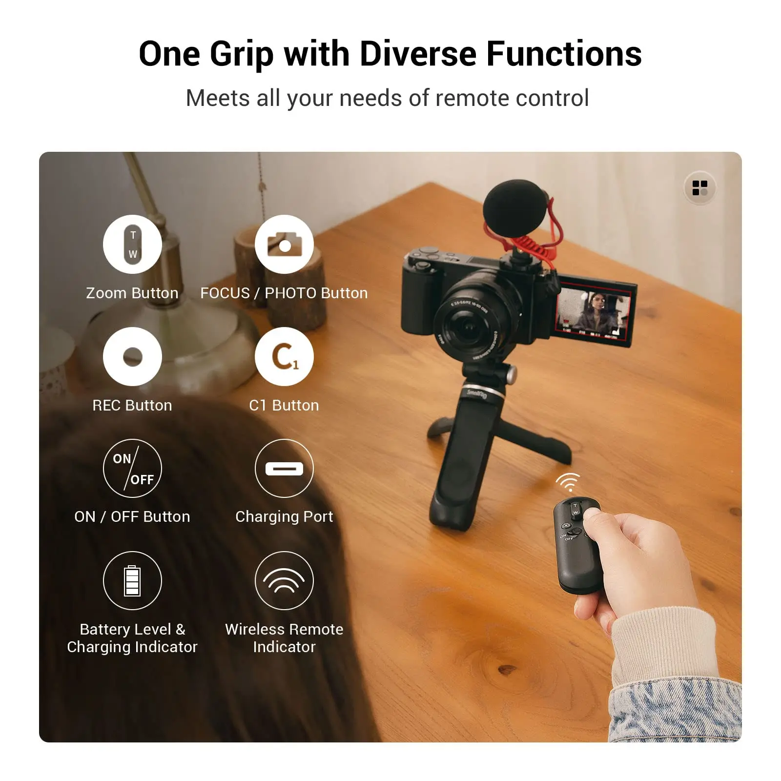 SmallRig Extendable Remote Wireless Camera Shooting Grip Vlogging Tripod Selfie Stick for Sony Canon Photo/Video/Zoom YouTube